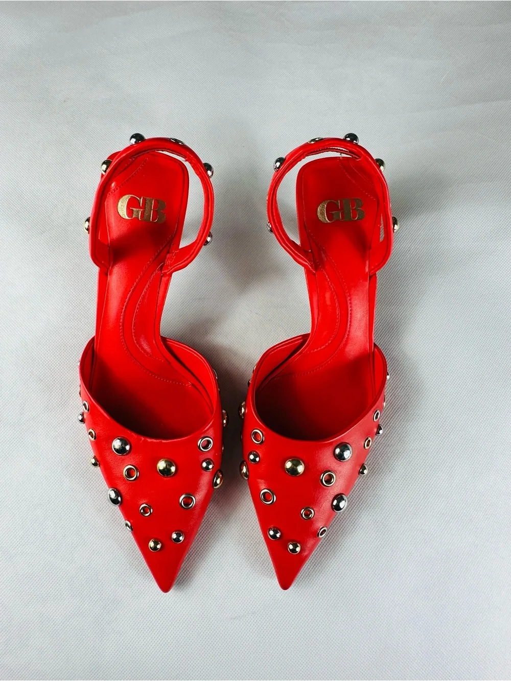 Gianni Bini Red Pointed-Toe Studded Slingback Heels